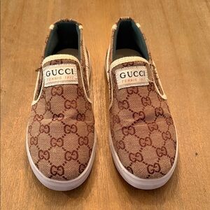 Gucci Kids Brown Monogram Slip-On Sneakers
